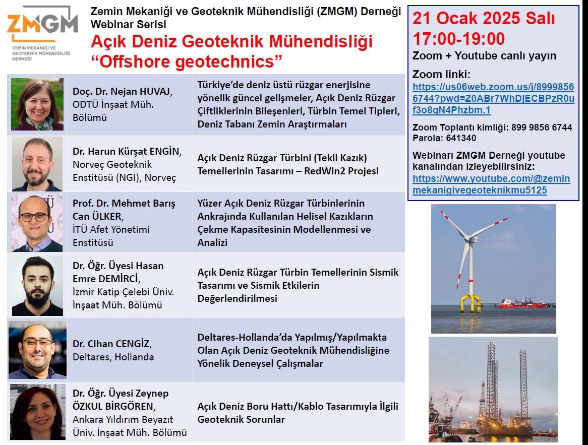 ZMGM Derneği Webinar Serisi "Açık Deniz Geoteknik Mühendisliği", 21 Ocak 2025