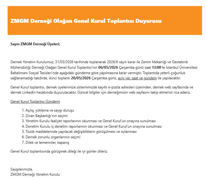 ZMGM Derneği Olağan Genel Kurul Toplantısı Duyurusu