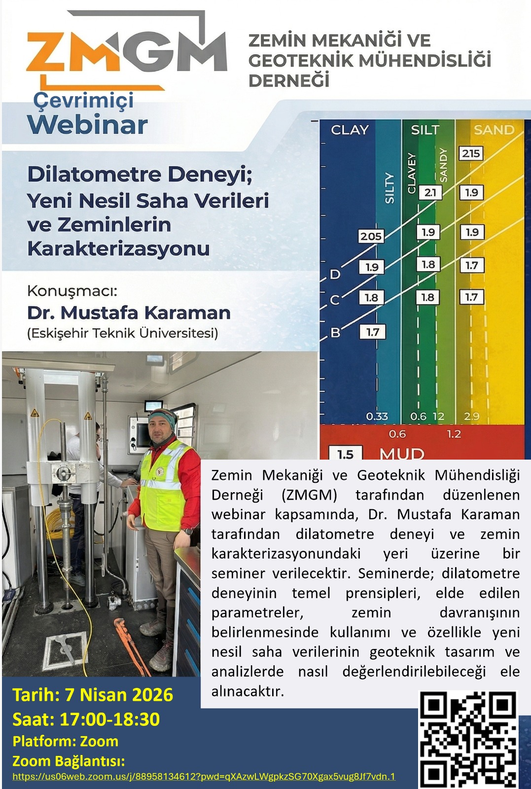 WEBİNAR DUYURUSU: Dr. Mustafa Karaman,  "Dilatometre Deneyi; Yeni Nesil Saha Verileri ve Zeminlerin Karakterizasyonu"